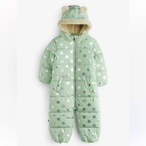 Liv & Lottie Mint Green Silver‎ Polka Dot Hooded Snowsuit Fur Ears Baby Size 3M